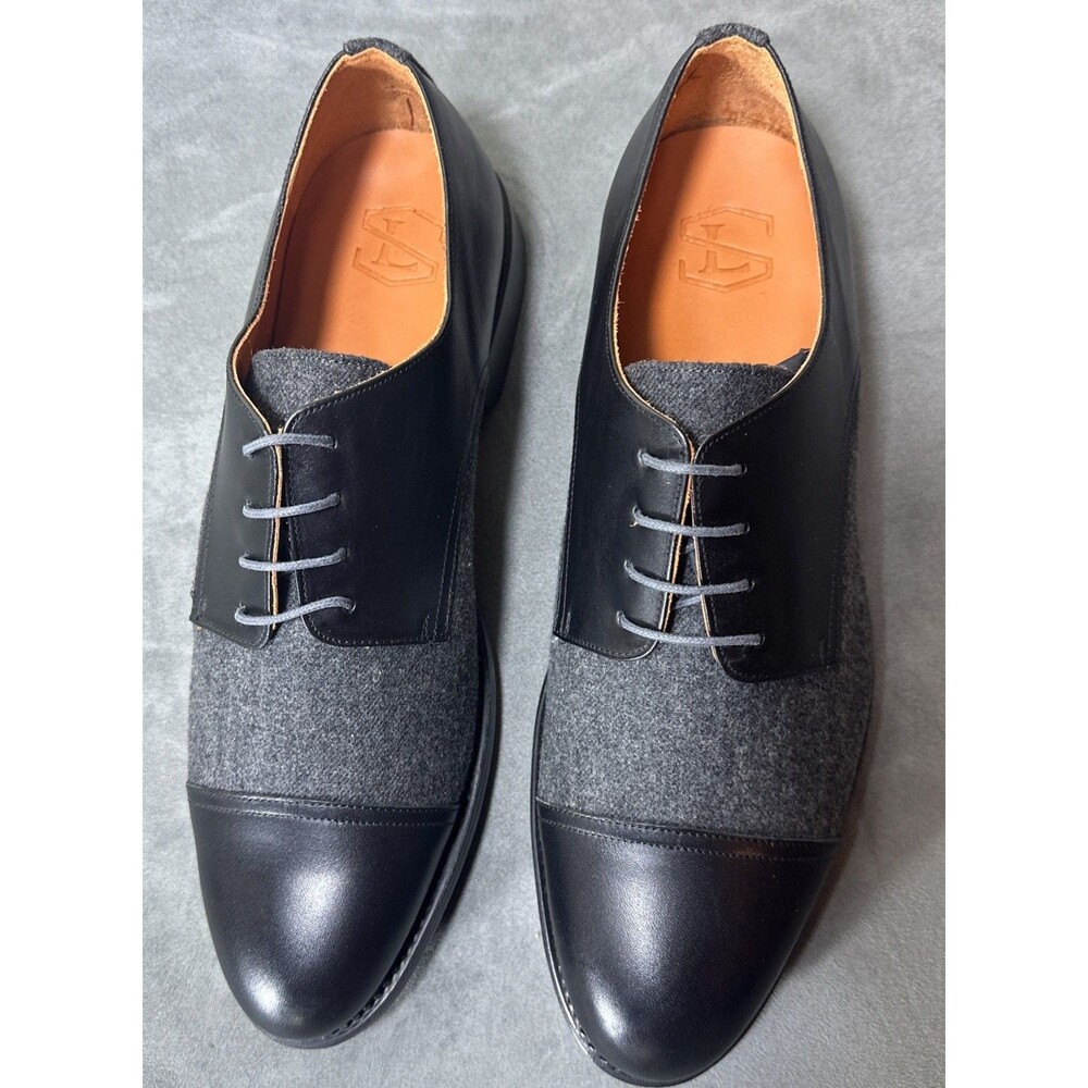Alasdair Charcoal Stitched Leather 11 Mens Dress Shoes Cap Toe Goodyear Box Calf